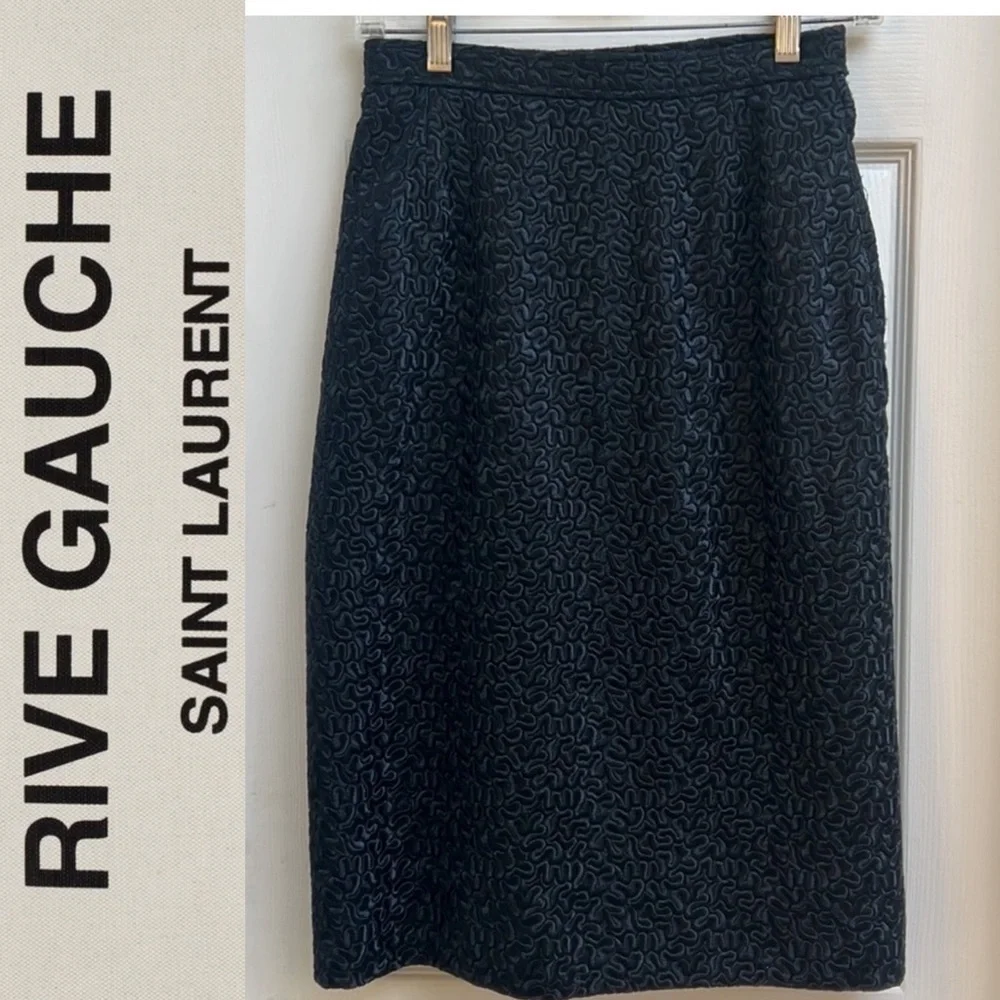Vintage YSL Saint Laurent Rive Gauche Black Pencil Skirt 40 Quiet Luxury Capsule
